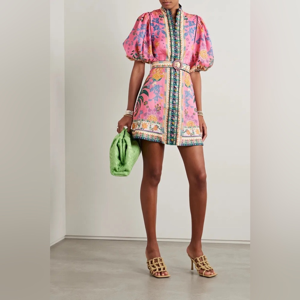 Zimmermann Ginger puff-sleeve floral-print linen mini dress